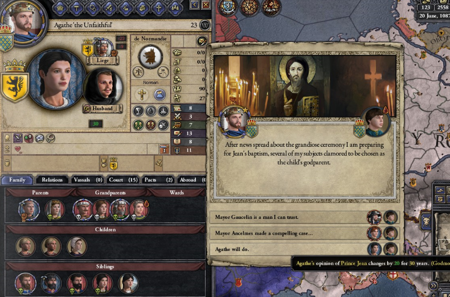 Agathe de Normandie becomes Jean's Godmother, August 1087.PNG